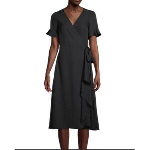 Madewell #AB342 Ruffle Sleeve Wrap Around Midi Dress Black Women’s Size XXS